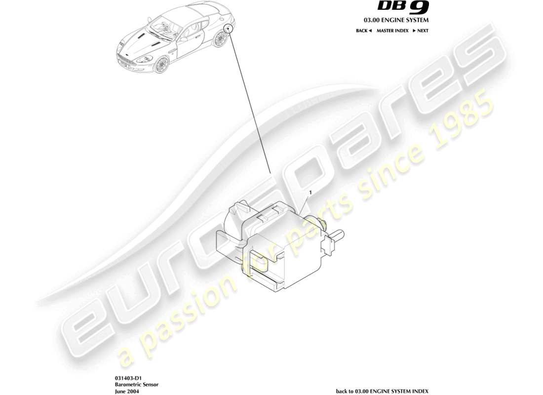 aston martin db9 (2007) barometric sensor part diagram