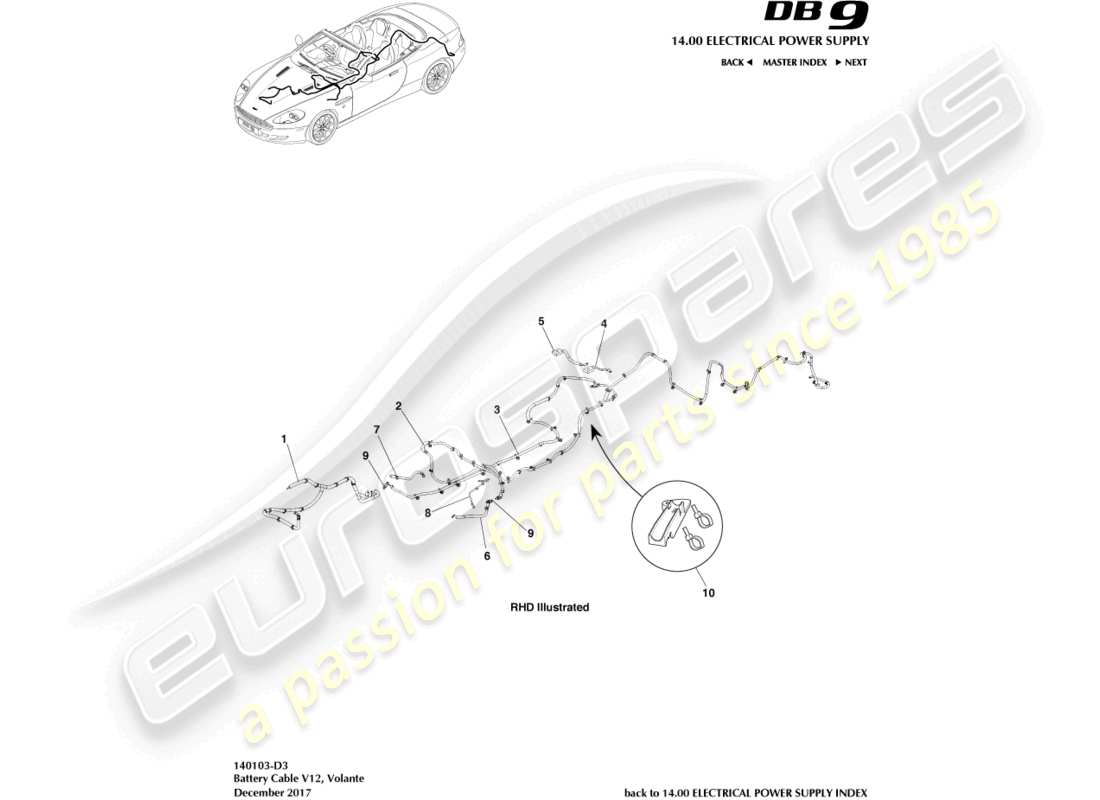 aston martin db9 (2007) bettery cables, volante part diagram