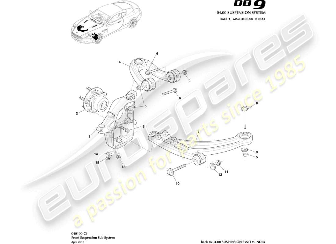 aston martin db9 (2007) front suspension assembly part diagram