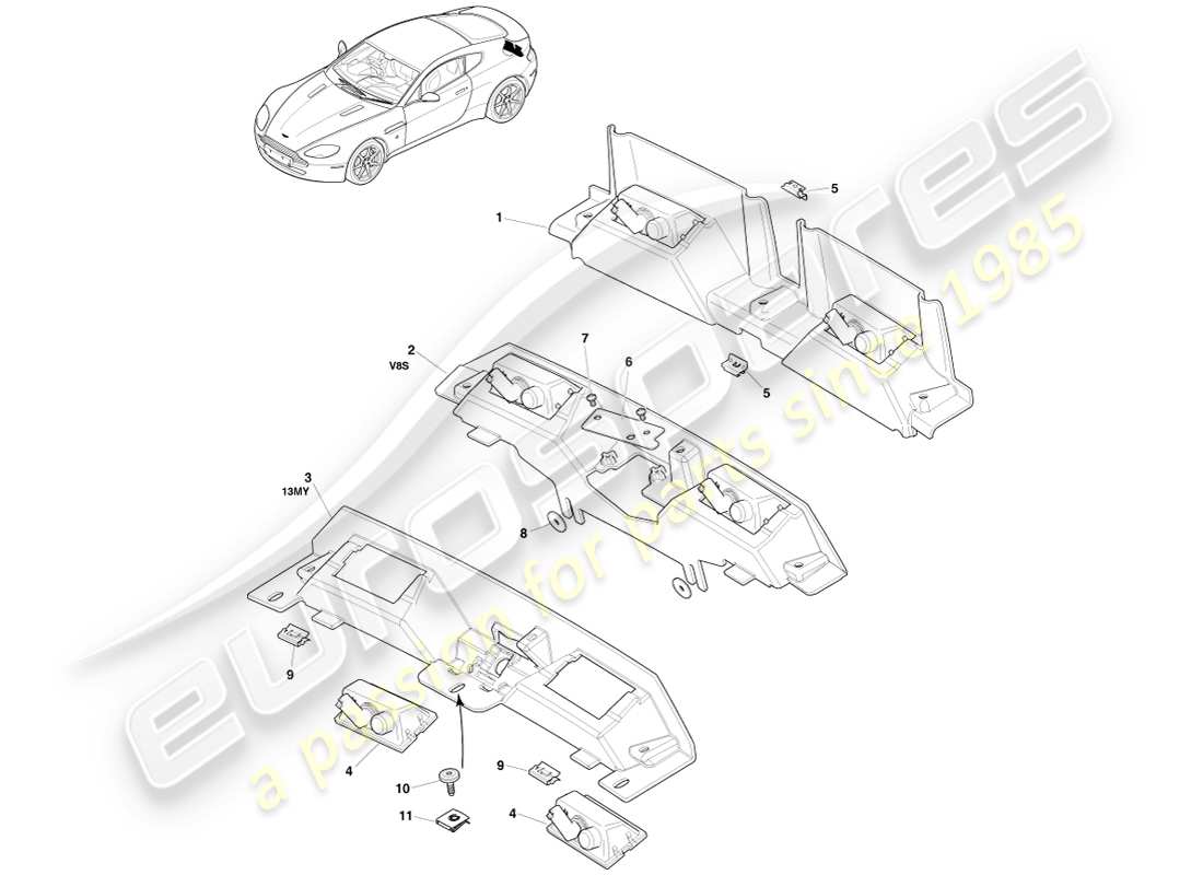 aston martin v8 vantage (2007) license plate lamps part diagram