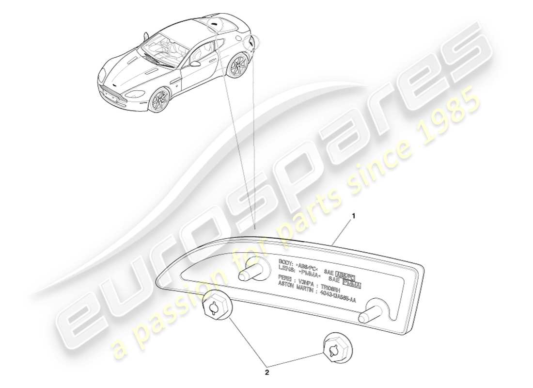 aston martin v8 vantage (2007) rear reflectors part diagram