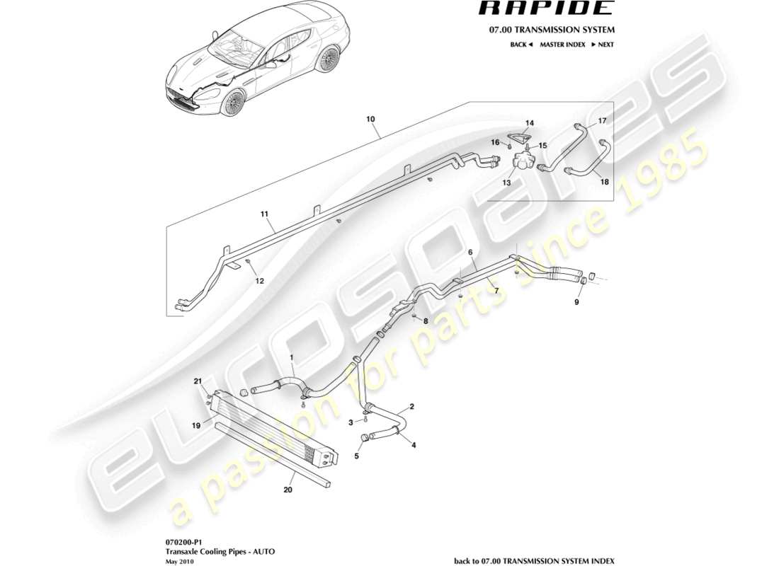 aston martin rapide (2011) transmission oil cooler part diagram