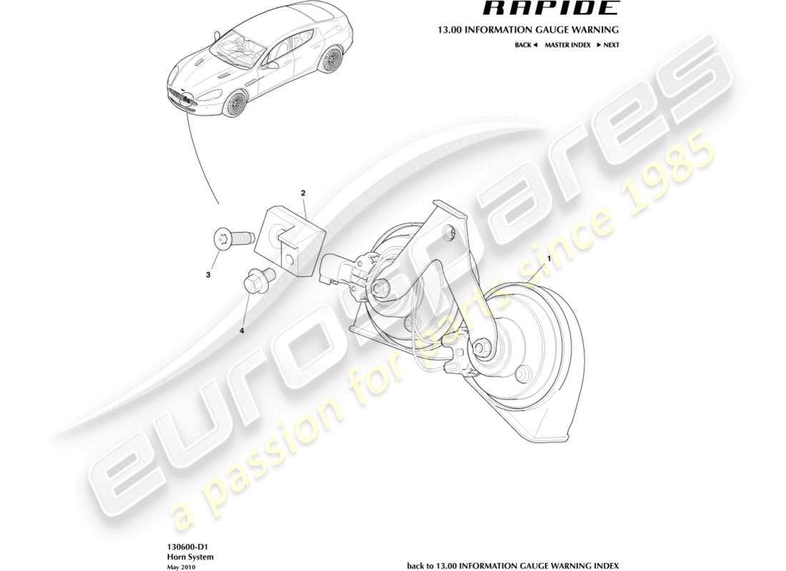 aston martin rapide (2019) traffic horn part diagram