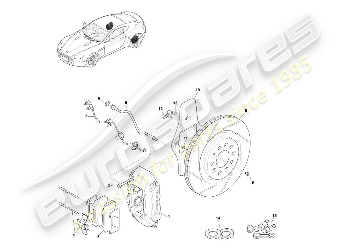 aston martin v8 vantage (2007) rear brake system part diagram