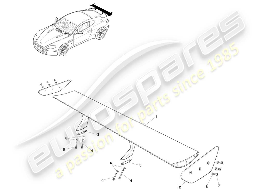 aston martin v8 vantage (2005) rear spoiler part diagram