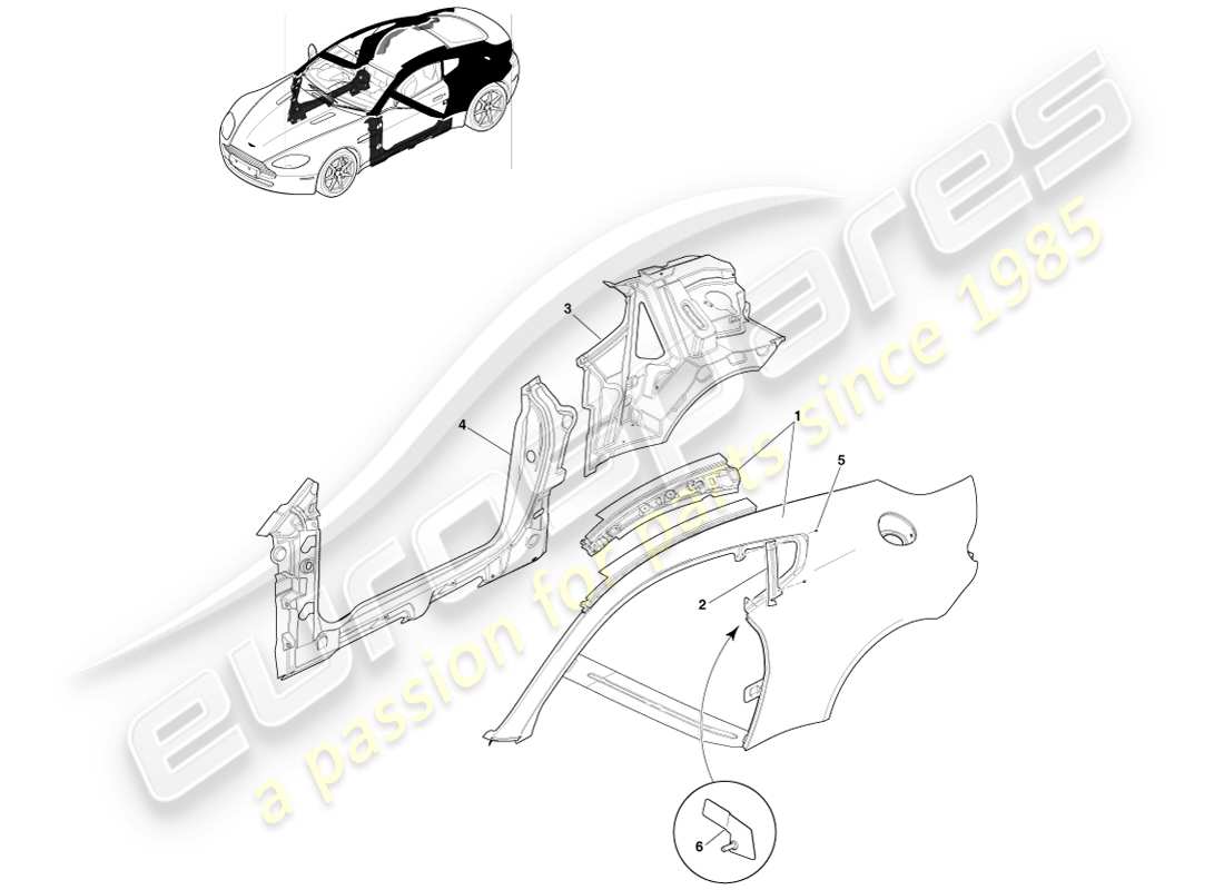 aston martin v8 vantage (2007) panel body side, coupe part diagram