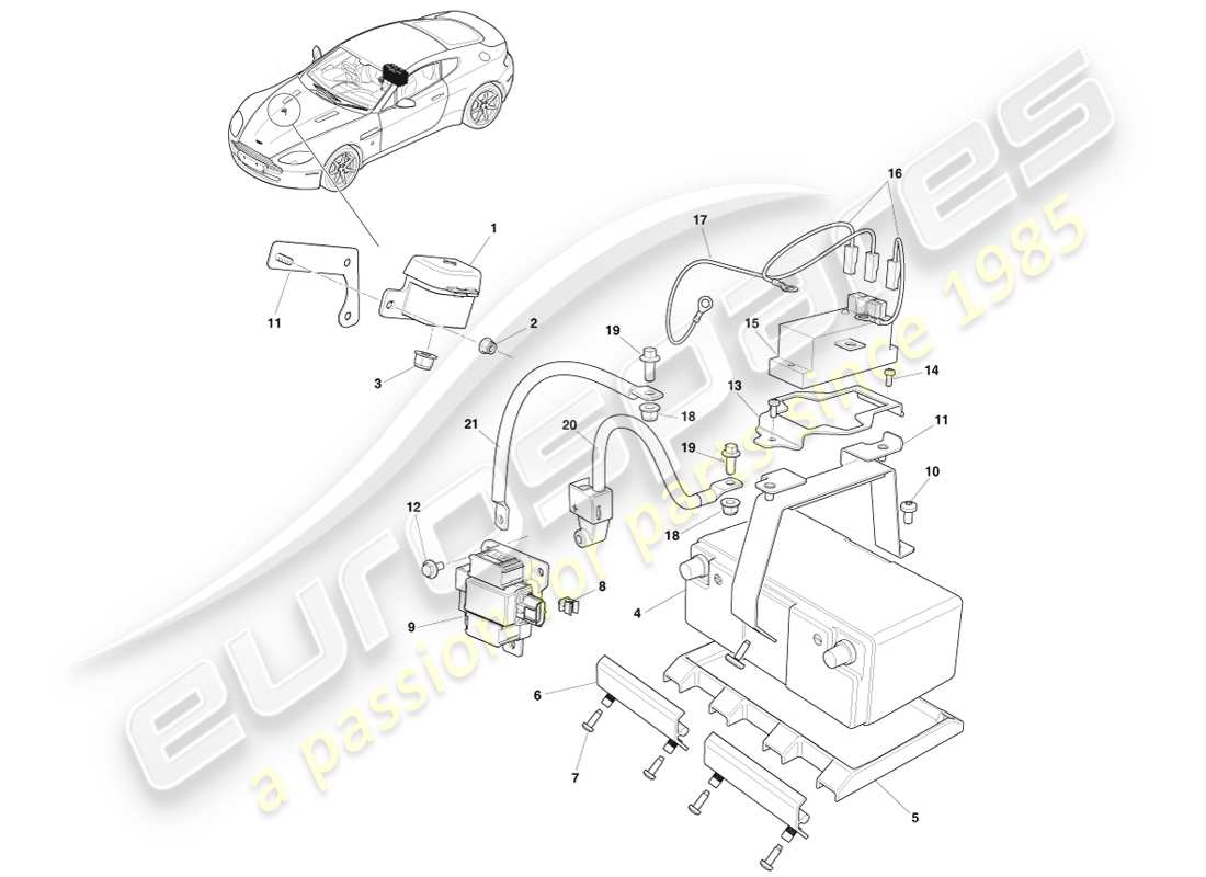 aston martin v8 vantage (2007) battery, lithium ion part diagram