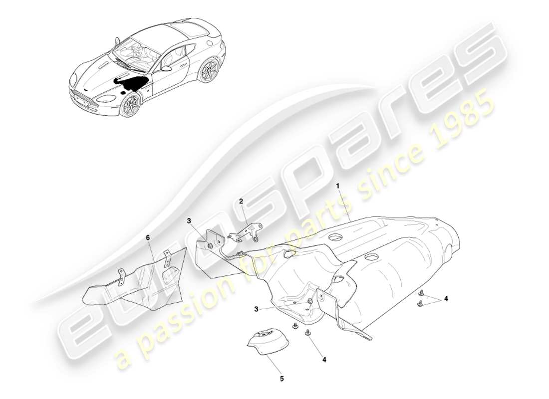 aston martin v8 vantage (2007) heatshield subsystem part diagram