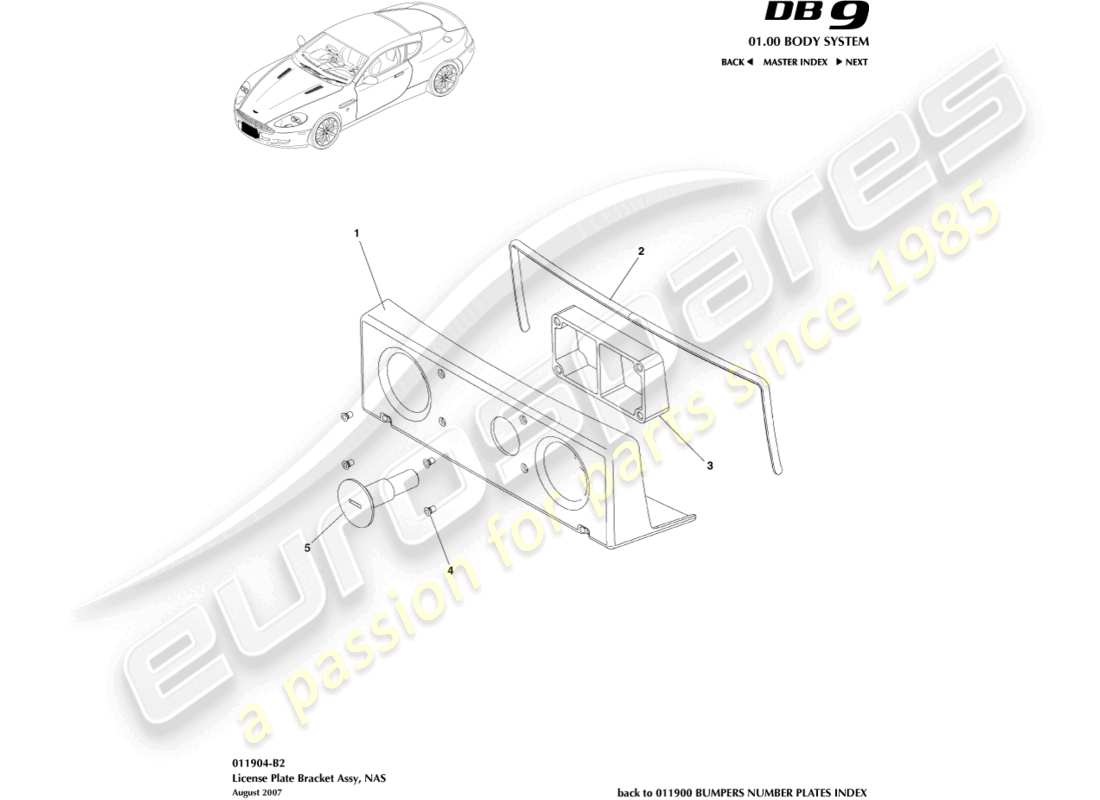 aston martin db9 (2012) license plate brackets, nas part diagram