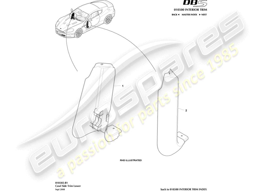 a part diagram from the aston martin dbs (2012) parts catalogue