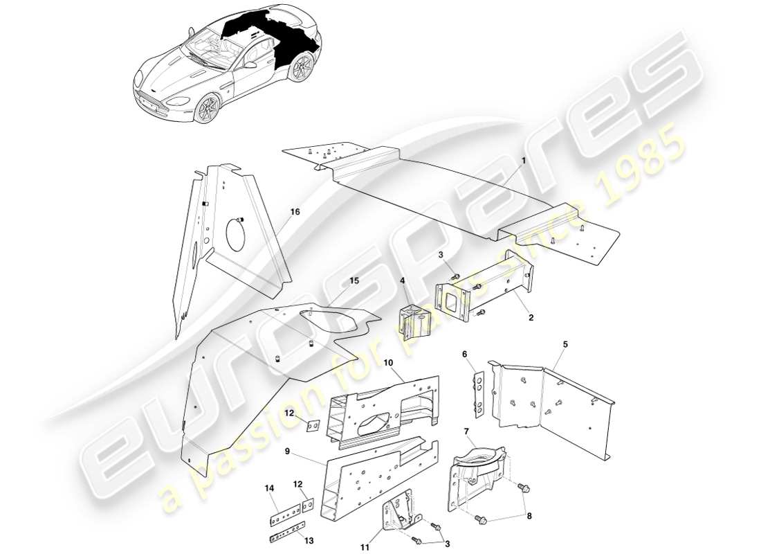 aston martin v8 vantage (2005) body rear end, coupe part diagram