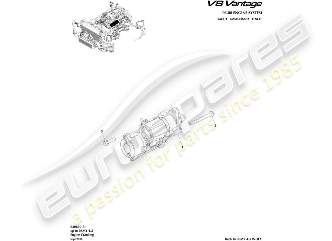 aston martin v8 vantage (2008) starter motor part diagram