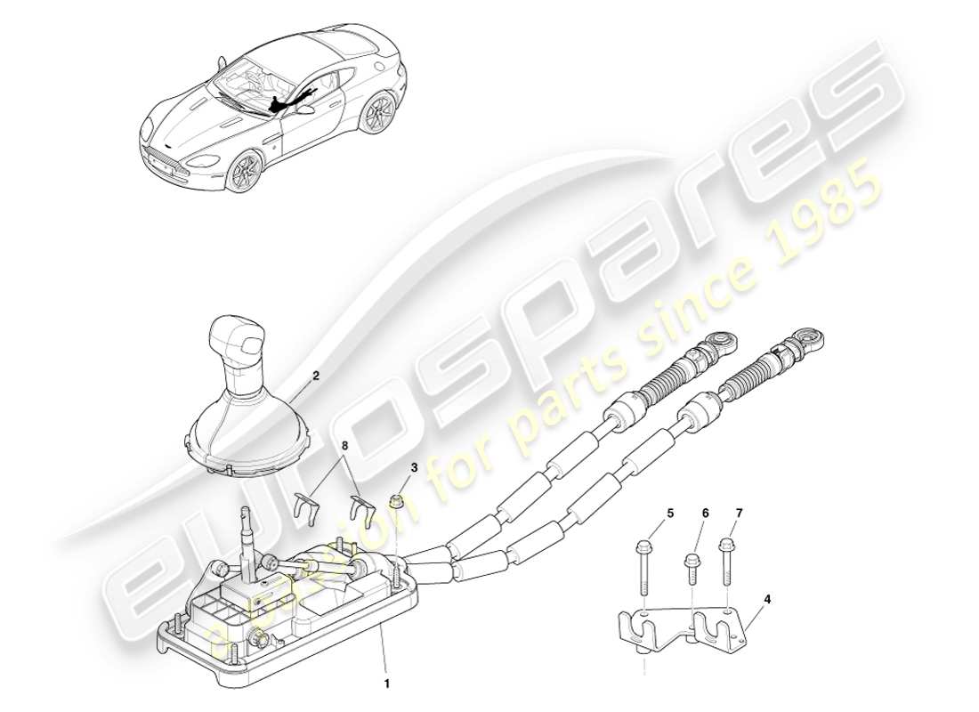 aston martin v8 vantage (2005) gear lever assembly, manual part diagram