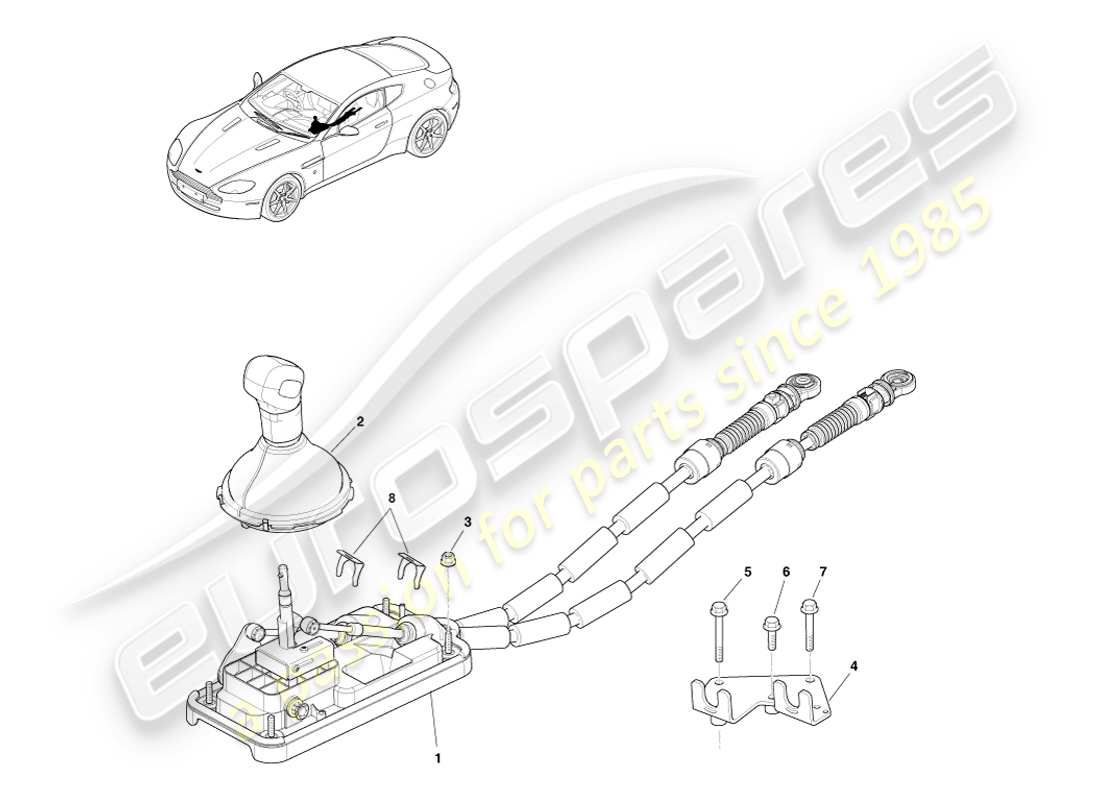 aston martin v8 vantage (2007) gear lever assembly, manual part diagram