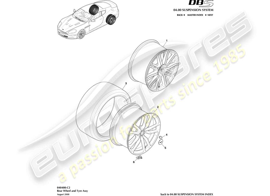 aston martin dbs (2007) rear wheels & tyres parts diagram