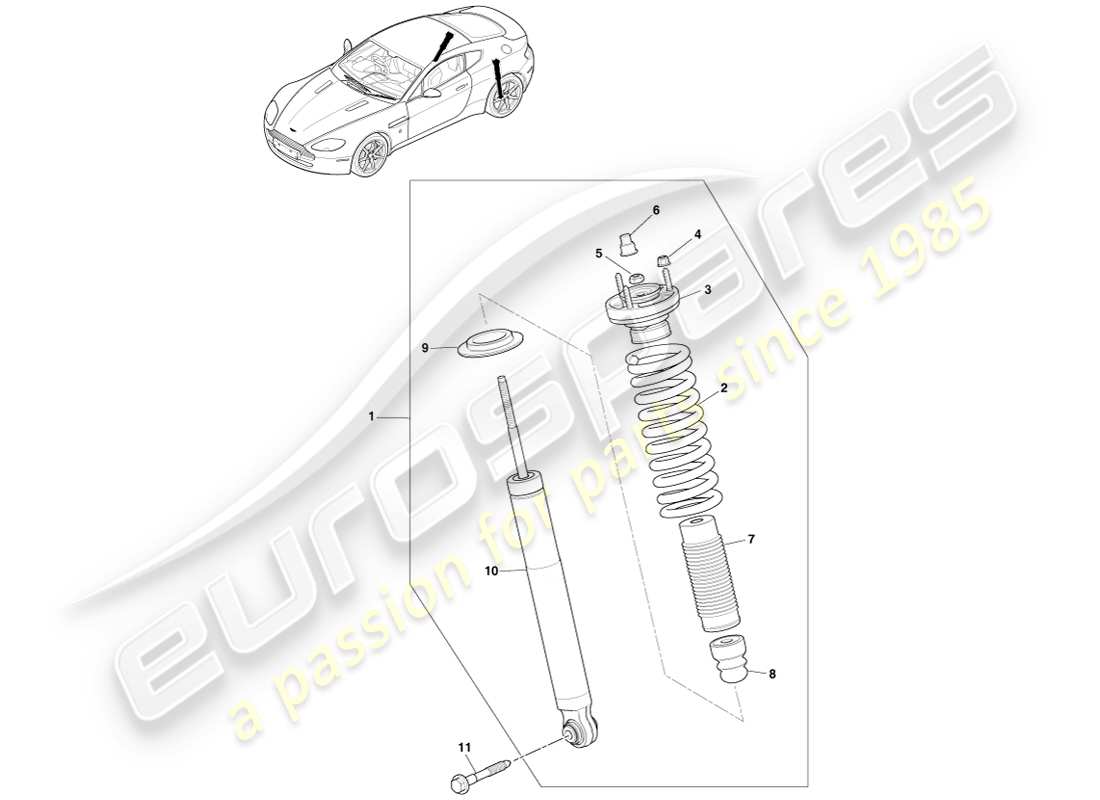 aston martin v8 vantage (2005) rear spring & damper, multimatic part diagram