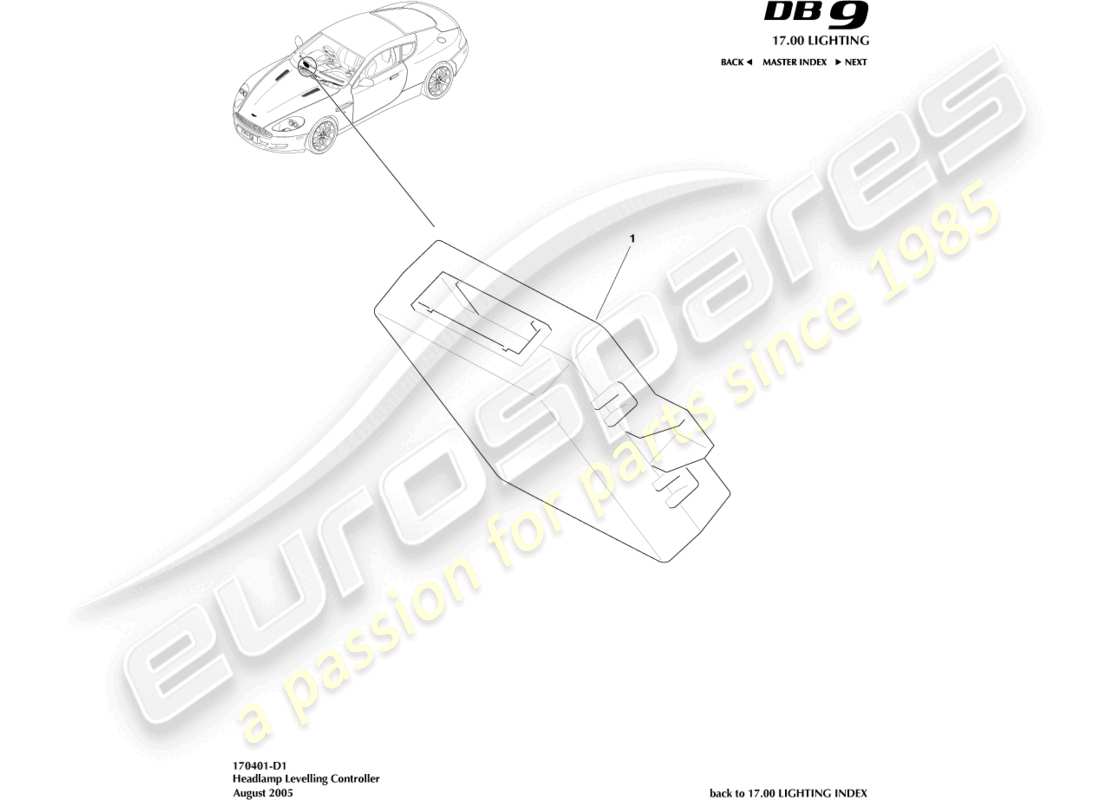 aston martin db9 (2007) headlamp leveling controller part diagram