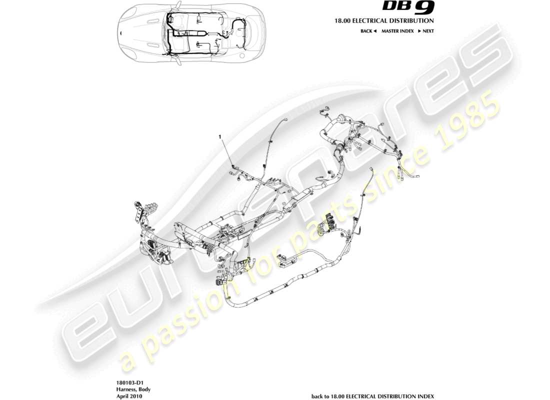 aston martin db9 (2011) body harness part diagram