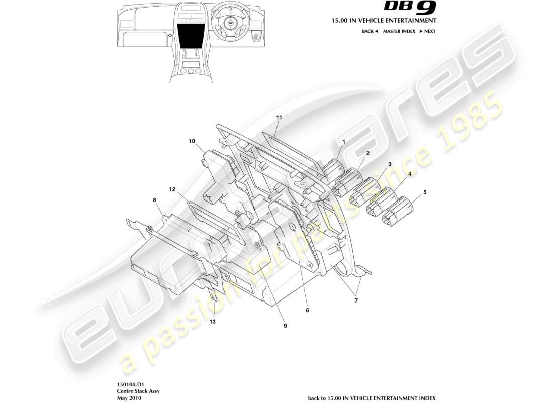 aston martin db9 (2008) centre stack parts diagram