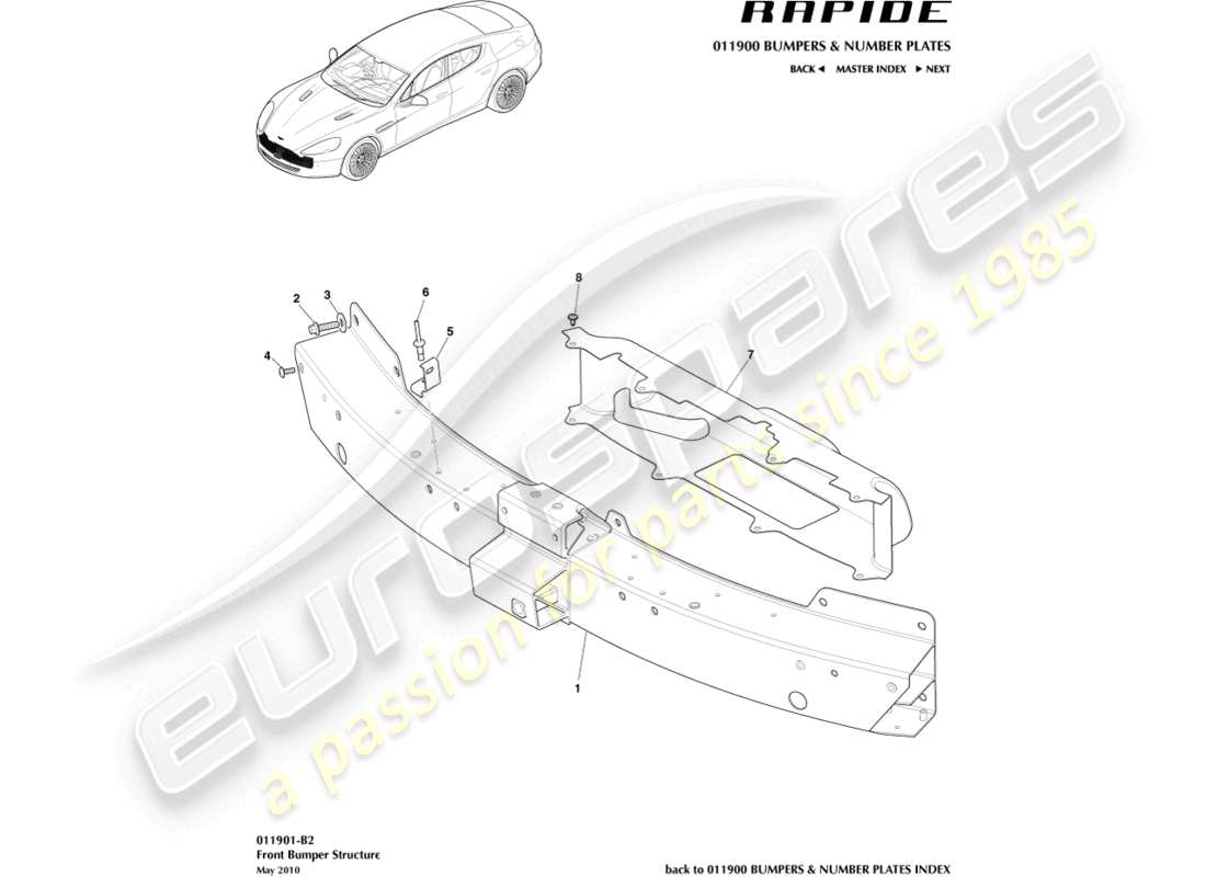 aston martin rapide (2011) front bumper structure part diagram