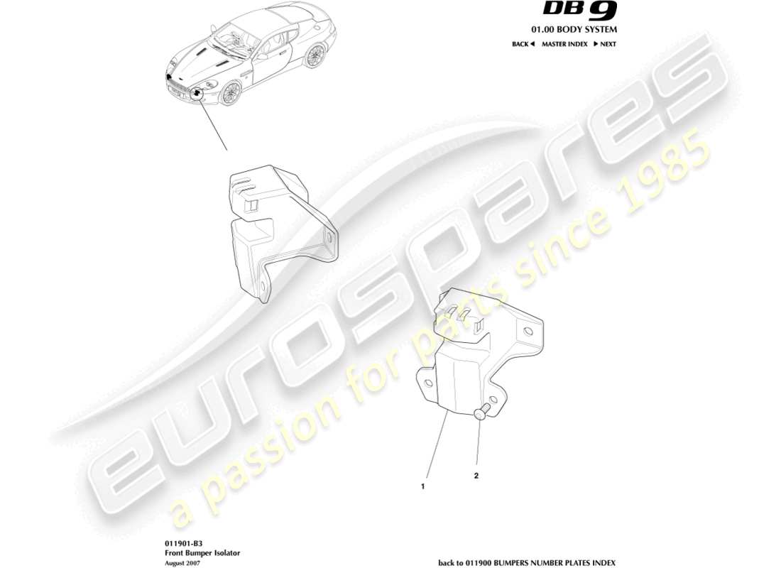 aston martin db9 (2007) front bumper isolator part diagram