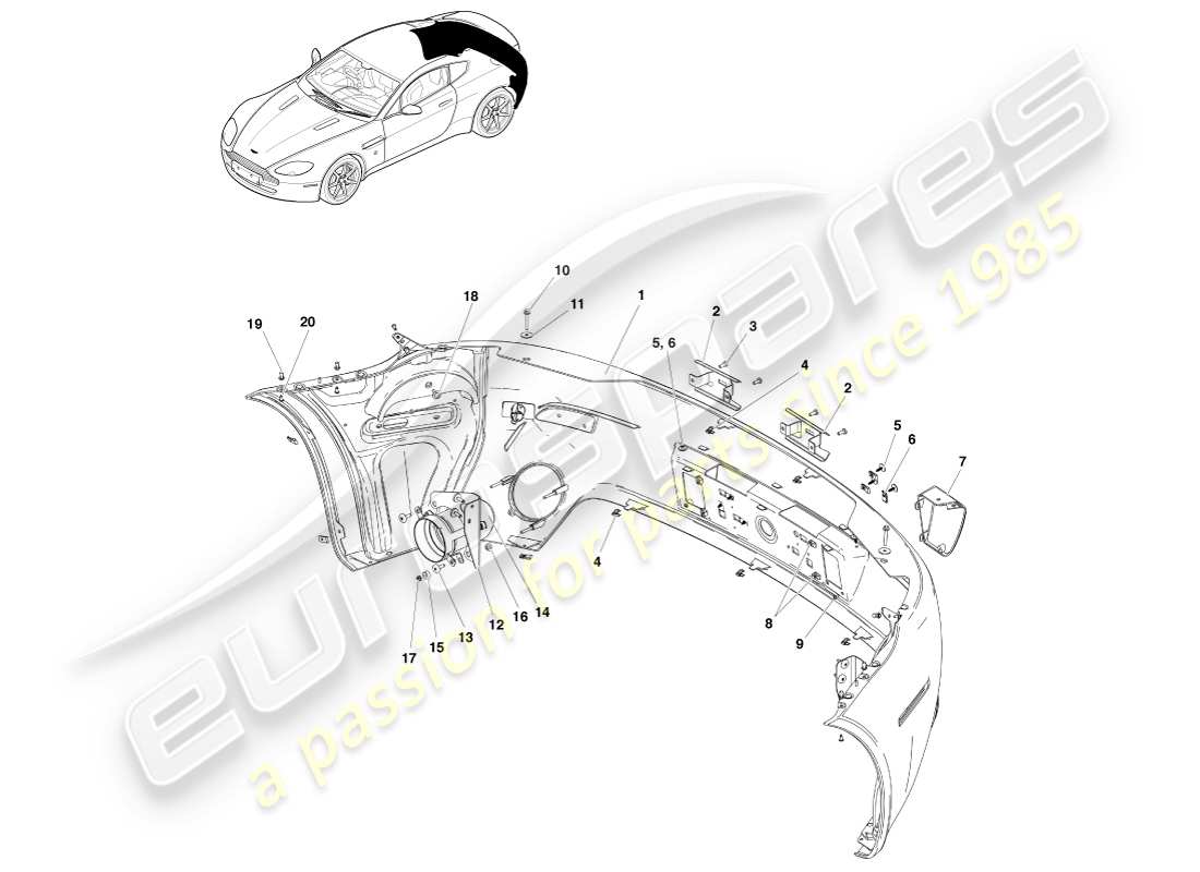 aston martin v8 vantage (2005) rear bumper, to 12.25my part diagram