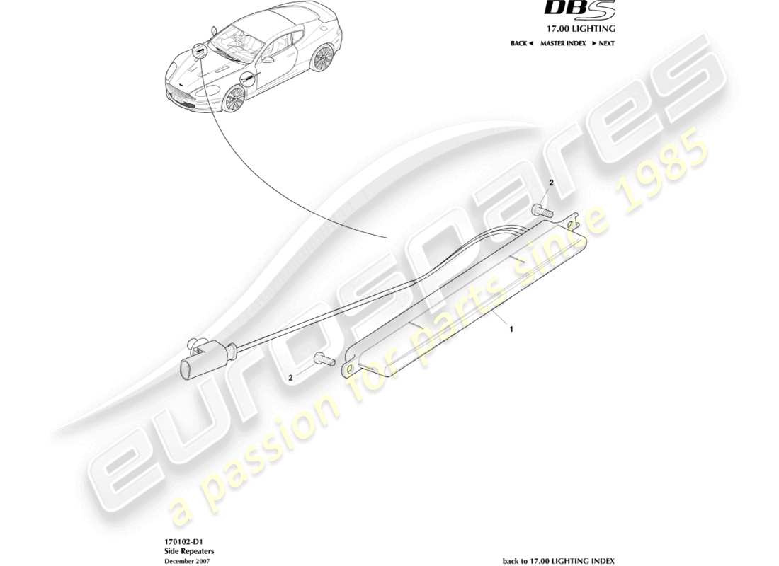 aston martin dbs (2007) side repeaters parts diagram