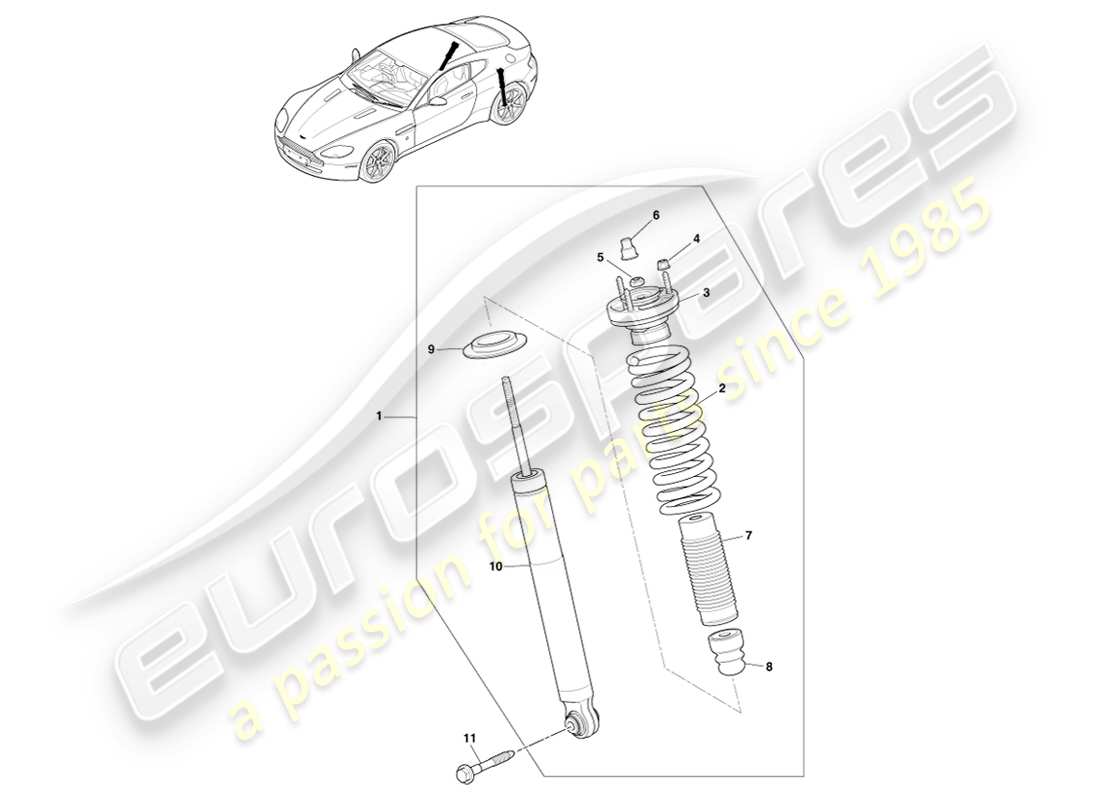 aston martin v8 vantage (2007) rear spring & damper, multimatic part diagram