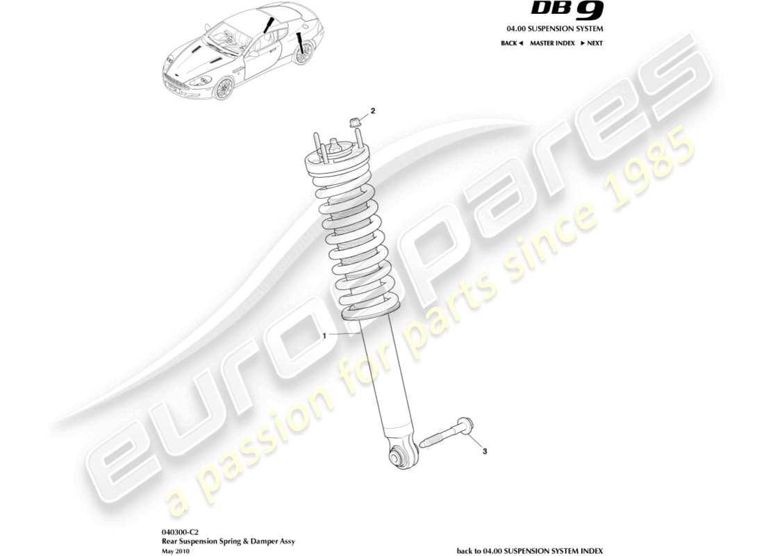 aston martin db9 (2007) rear spring & damper, 09my on part diagram