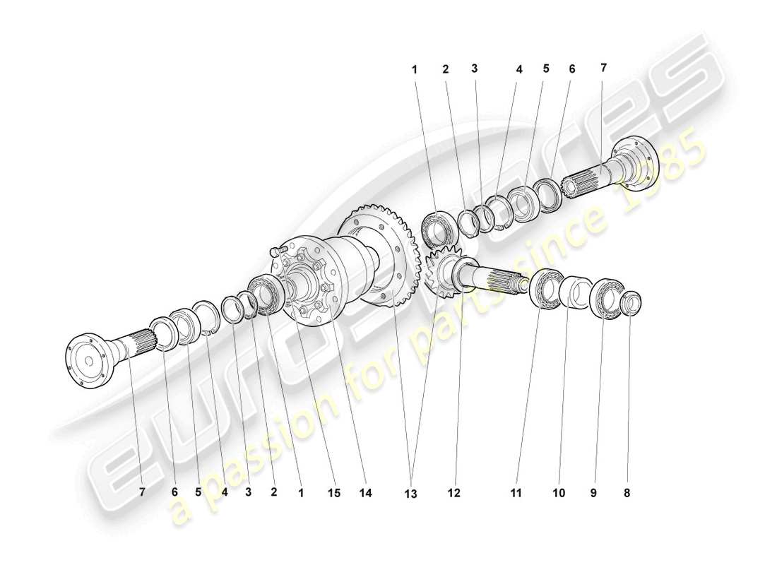 lamborghini lp670-4 sv (2010) differential with crown wheel and pinion front parts diagram