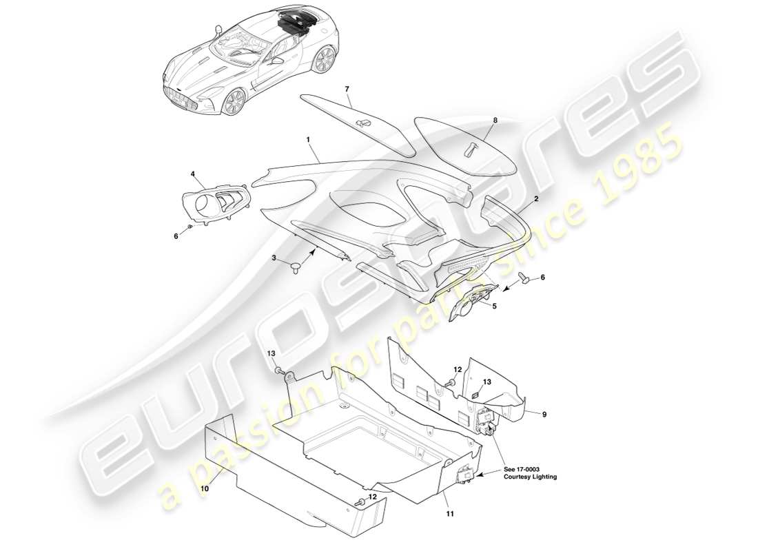 aston martin one-77 (2011) load compartment trim part diagram