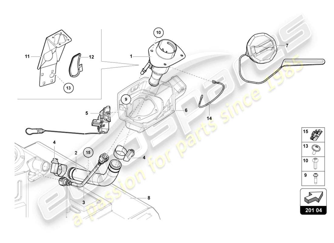 lamborghini lp770-4 svj roadster (2022) fuel filler neck with restric part diagram