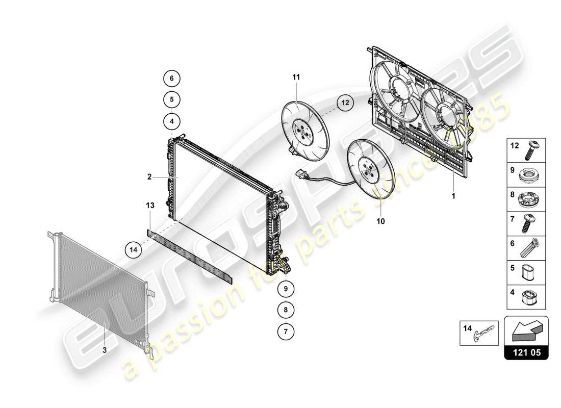 lamborghini urus (2021) radiator fan parts diagram