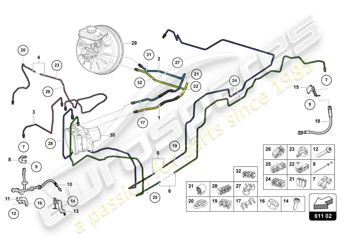 lamborghini urus (2021) brake pipe parts diagram