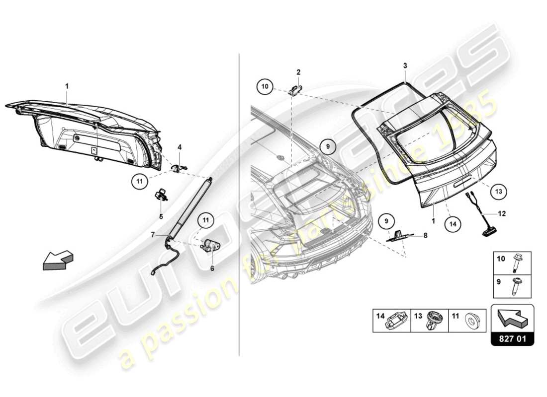 lamborghini urus (2020) rear lid rear parts diagram