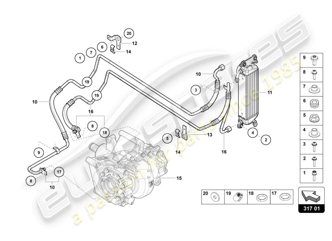 lamborghini lp770-4 svj roadster (2022) oil cooler rear part diagram