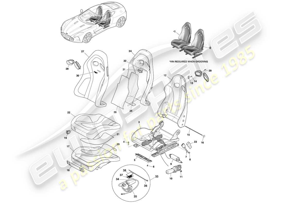 aston martin one-77 (2011) sparco sports seat part diagram