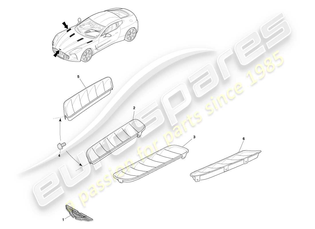 aston martin one-77 (2011) front end trim part diagram