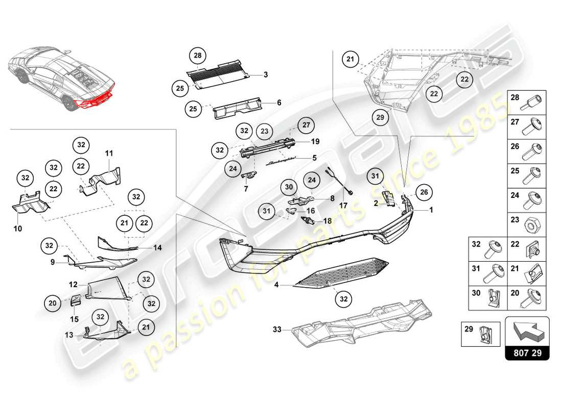 lamborghini countach lpi 800-4 (2022) bumper upper part parts diagram