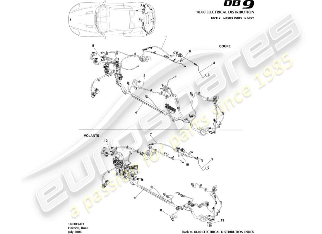 aston martin db9 (2008) boot harness parts diagram