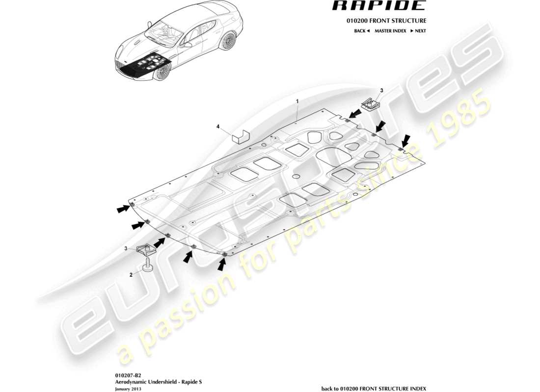 aston martin rapide (2011) front undershield, s part diagram