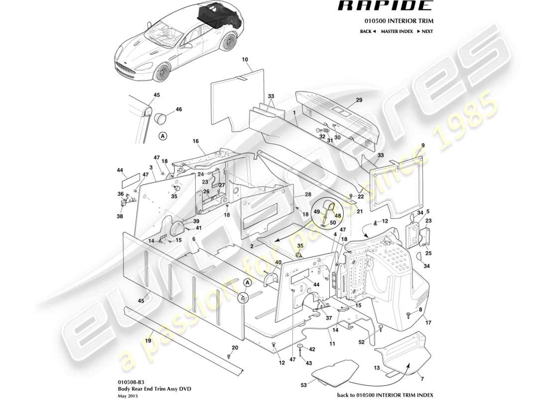 aston martin rapide (2011) load compartment trim part diagram