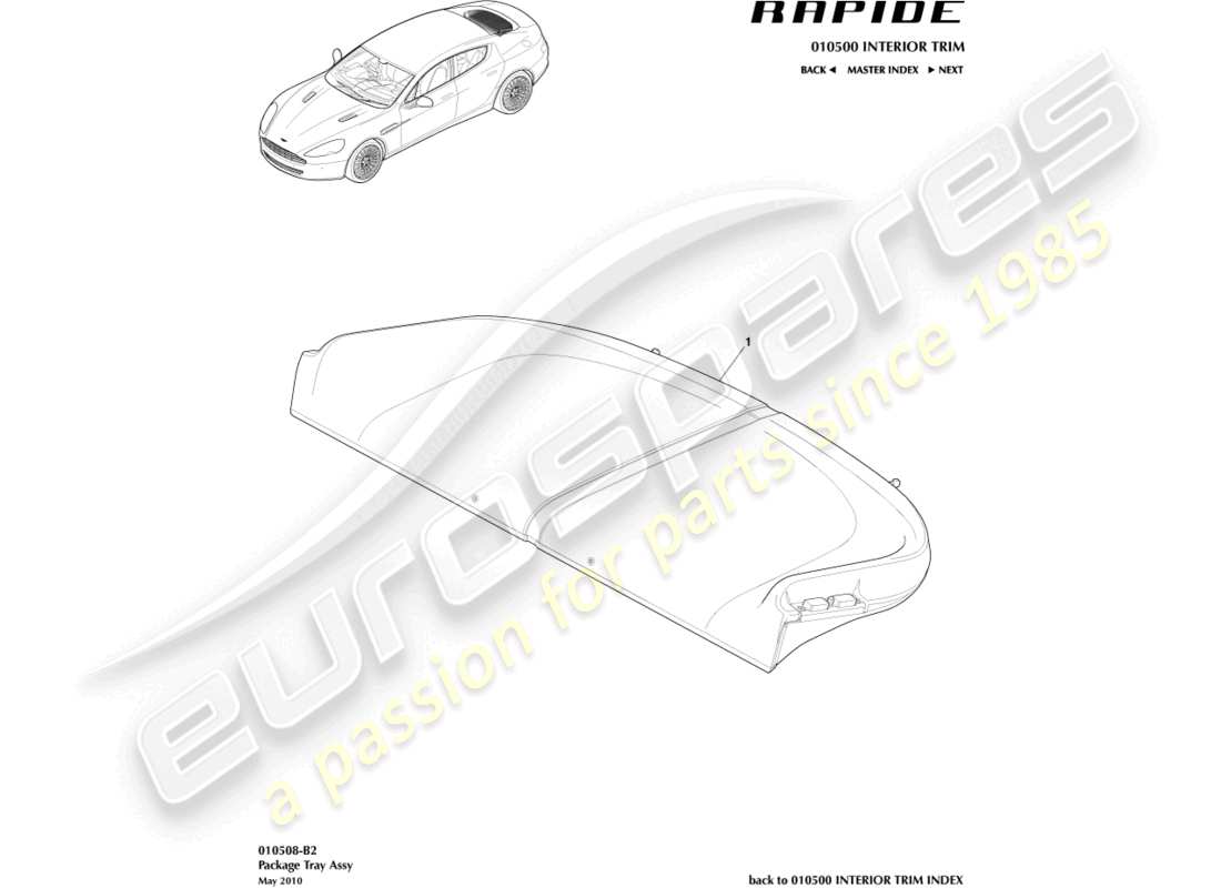 aston martin rapide (2011) parcel shelf trim panel part diagram