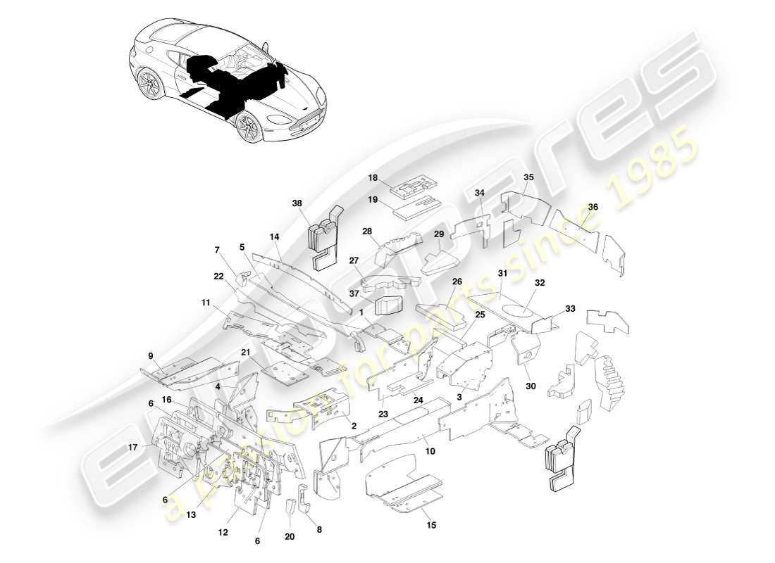 aston martin v8 vantage (2005) body insulation, lhd part diagram