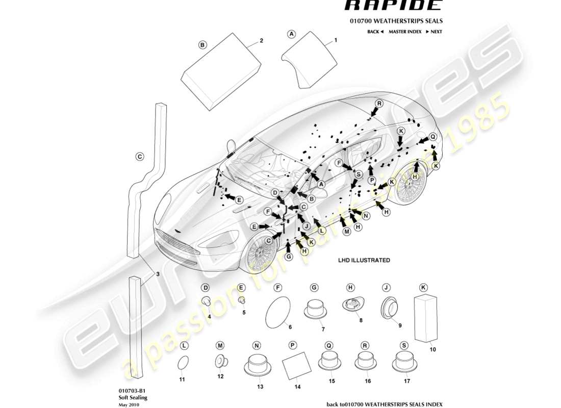 aston martin rapide (2011) soft sealing part diagram