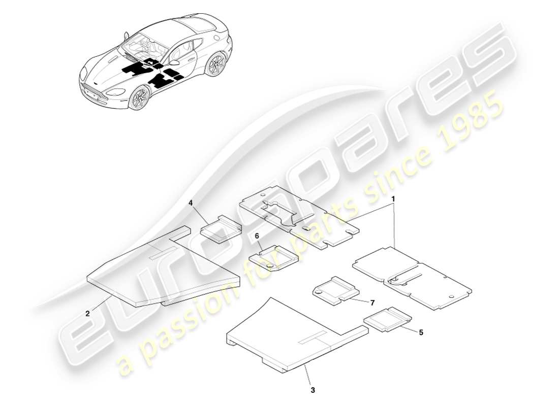 aston martin v8 vantage (2005) floor sound insulation, rhd part diagram