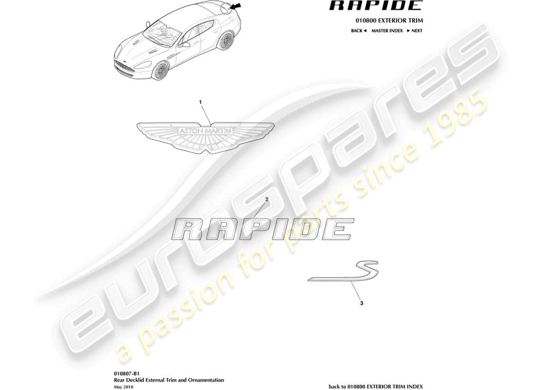 aston martin rapide (2011) badging part diagram