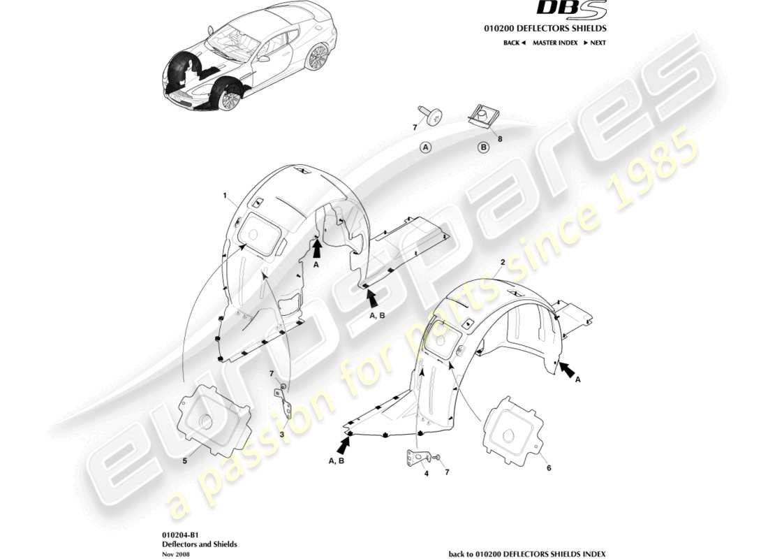 aston martin dbs (2007) front wheel arches parts diagram