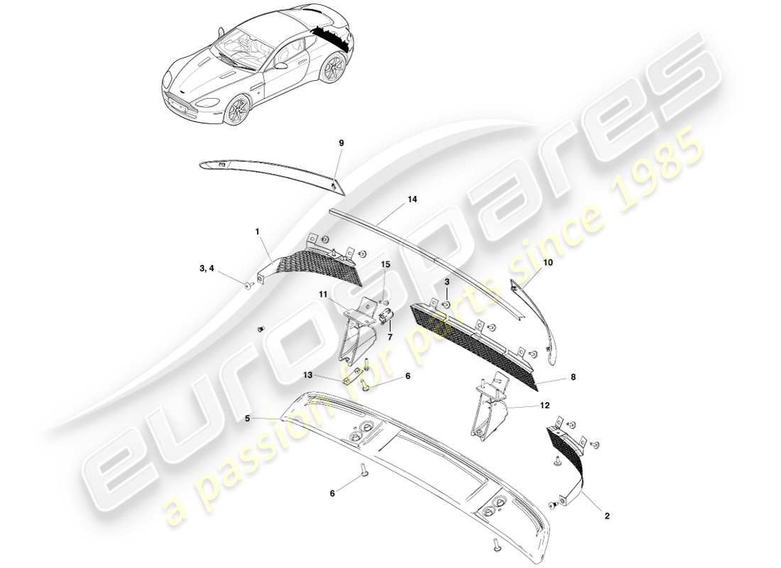 aston martin v8 vantage (2005) body rear end trim part diagram