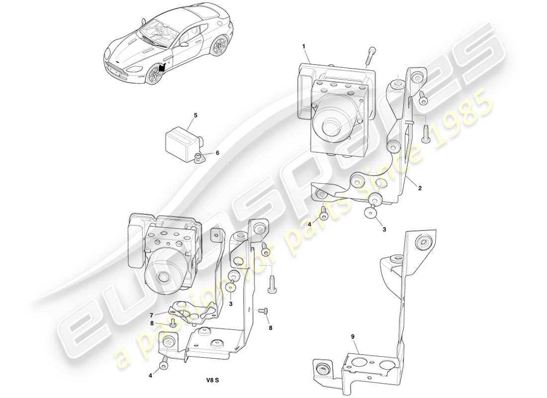 aston martin v8 vantage (2005) anti-lock module part diagram